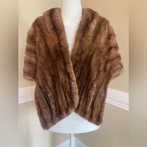 Vintage Mink Real Fur Stole, 1950’s, Handmade, Silk Lining Pockets Shawl Genuine